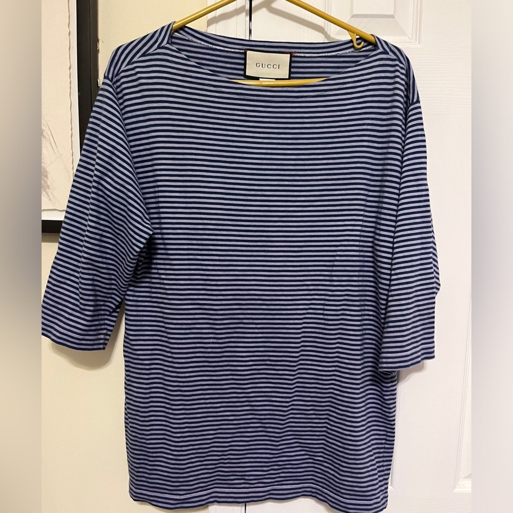Gucci Men's orgasmigue Cotton Basque Shirt Border Tops Blue size xl.